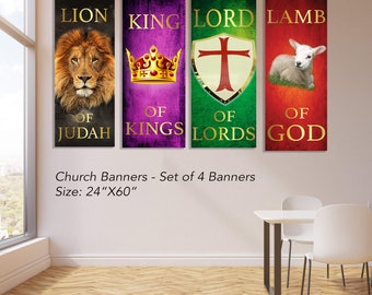 Church Banners - Lion of Judah, Lamb of God, Lord of Lords, King of Kings - Free Next Day Shipping