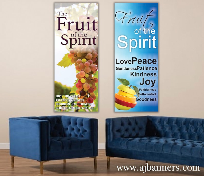 Church Wall Banners, Set of 2 Full Color Banners, Fruit of the Spirit