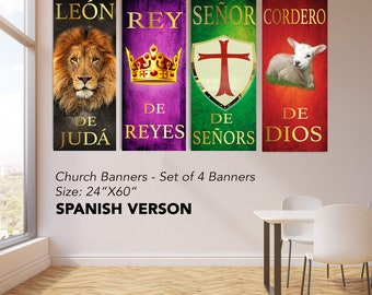 Church Banners: Lion, Lamb, King, Lord - Vinyl Set of 4 (24” X 60")