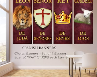 Spanish Church Banners: Lion, Lamb, King, Lord - Vinyl Set of 4 (36” X 96")