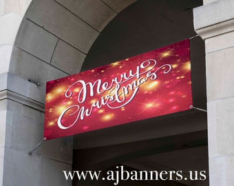 Kreat4joy Blue Merry Christmas Banner - 9.8ft X 1.6ft Large Outdoor/Indoor Decor, Polyester Fabric With Ribbon For Hanging