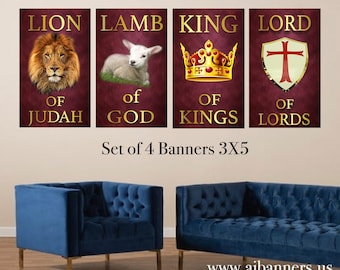Church Banners: Lion, Lamb, King, Lord - Set of 4 (36"X60")