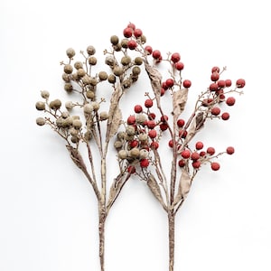 Artificial Dry Look Berry Stem - CHOOSE COLOR - Brown Berries, Red Berries - Artificial Berries, Dried Berries, Dry Look Berries