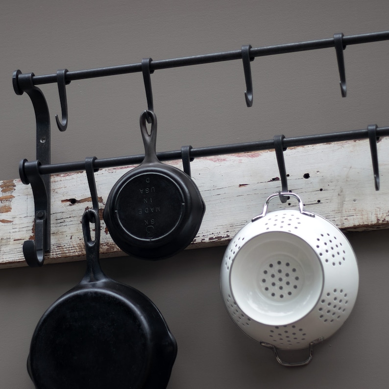 Wall Mount Pot Rack, Cast Iron Pot Rack, Pot and Pan Rack, Cast Iron Pan Rack, Kitchen Pot Rack, Hanging Kitchen Rack, Pot and Pan Storage image 8