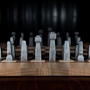 Steel Chess Set, Chess Set, Unique Chess Pieces, Modern Chess, Metal Chess Set, Rustic Chess Set, Industrial Chess Set, Minimalist Chess Set image 3