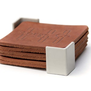 Rustic Cabin Coasters, Leather Coasters, Coaster Set, Leather Drink Coasters, Coaster Set with Holder, Coaster Set of 4, Drink Coasters
