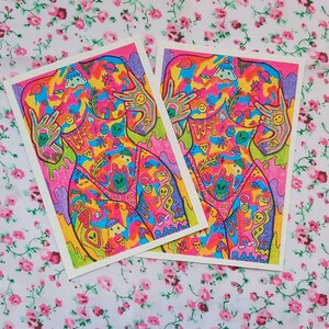 Psychedelic Trippy Hippie Nude Girl Art, Cow Print Thong Wall Art