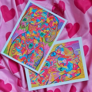 Psychedelic Trippy Hippie Nude Girl Art, Cow Print Thong Wall Art