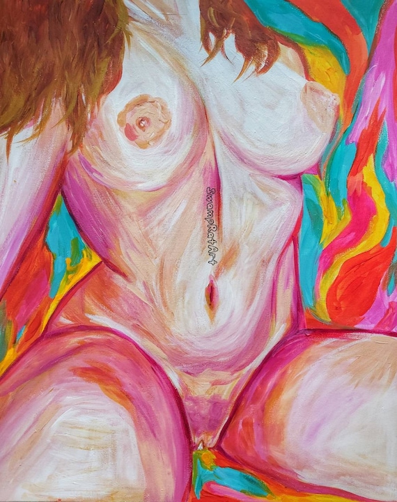 Psychedelic Trippy Hippy Nude Print, Erotic Hippie Room Decor, Giclee Fine Art Print, Sexy Stoner Bedroom Art, Handmade home decor