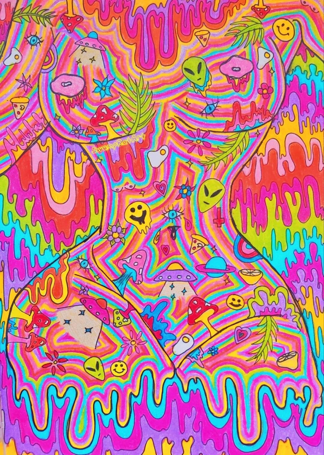 Psychedelic Wall Art Home Decor Trippy Hippy Alien Art Sexy Etsy