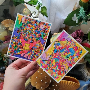 Psychedelic Trippy Hippy Nude Girl Wall Art, Colourful Aesthetic Art