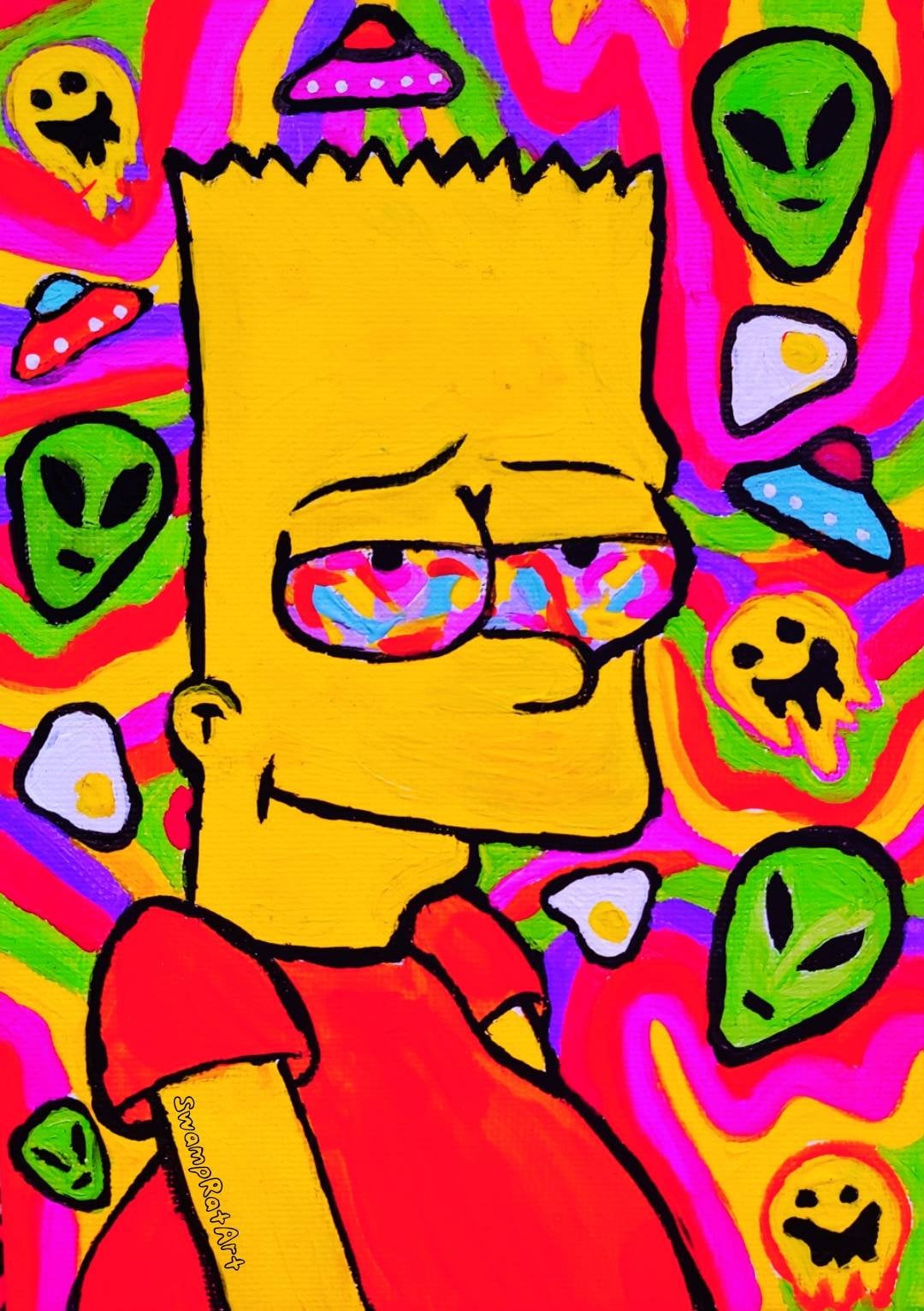 Psychadelic Trippy Stoner Bart, Giclee Fine Art Print, Hippie Simpson