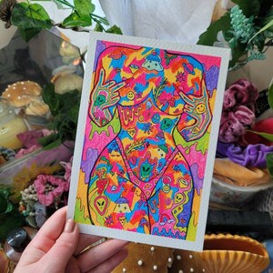 Psychedelic Trippy Hippie Nude Girl Art, Cow Print Thong Wall Art