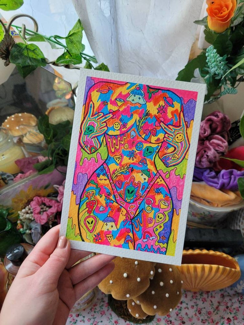 Psychedelic Trippy Hippie Nude Girl Art Cow Print Thong Wall - Etsy