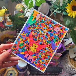 Psychedelic Trippy Hippy Nude Girl Wall Art, Colourful Aesthetic Art