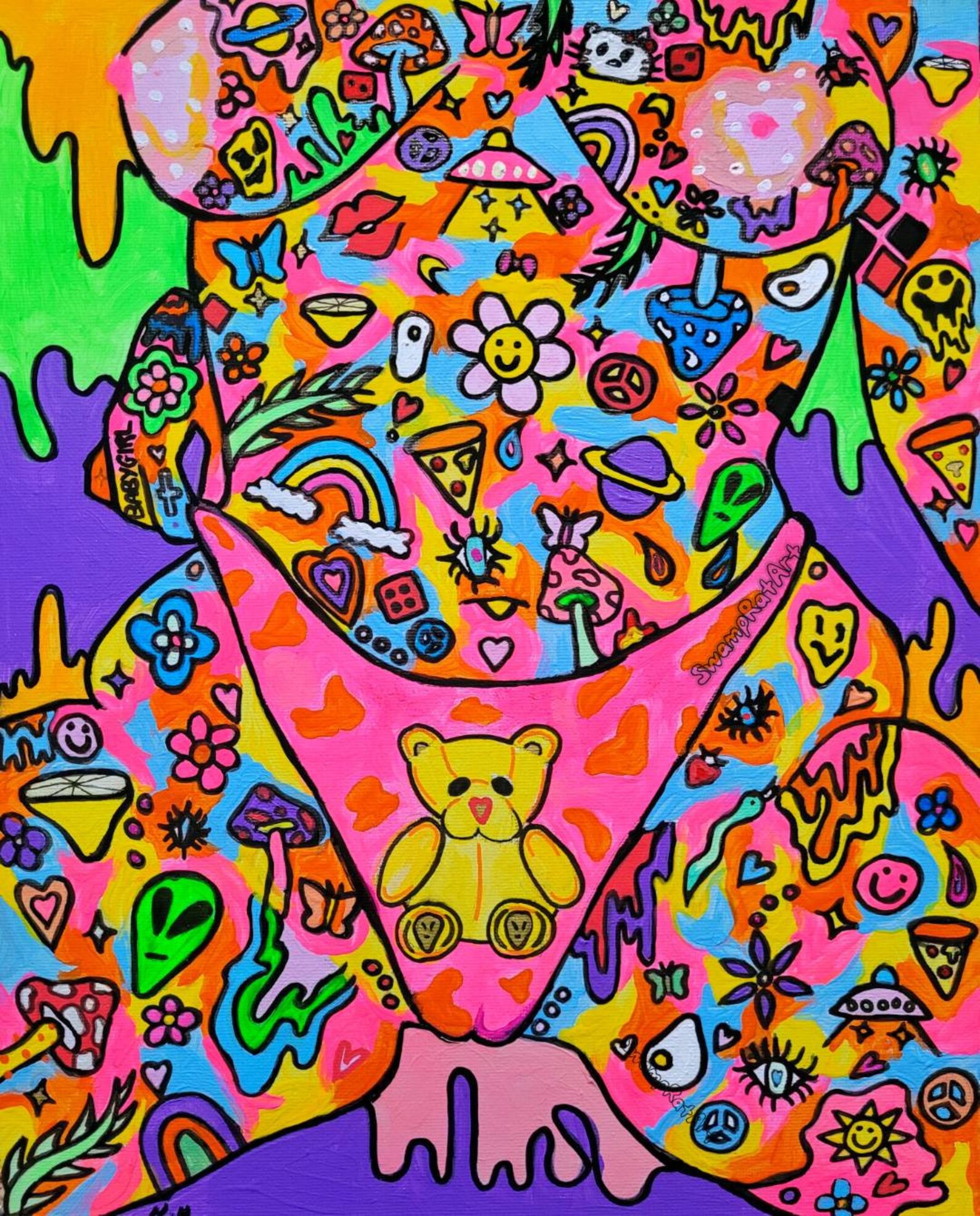Psychedelic Trippy Hippy Nude Girl Wall Art Colourful Aesthetic Art 