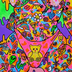Psychedelic Trippy Hippy Nude Girl Wall Art, Colourful Aesthetic Art