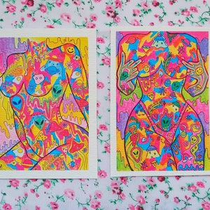 Psychedelic Trippy Hippie Nude Girl Art, Cow Print Thong Wall Art