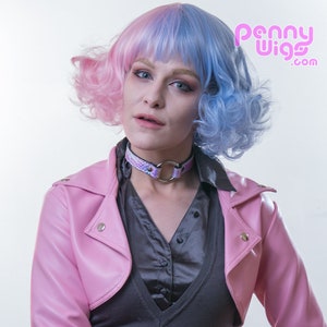 Miss Cotton Candy Pink/ Blue Split Color Full eat Resistant Pastel Fluffy Kawaii Fairy Kei Wig image 2