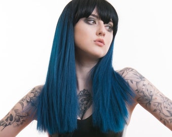 Kailee Black/Blue Ombre Bangs Full Wig