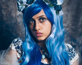 SHINING ARMOR - Blue & Light Blue Long Wavy Cosplay Wig