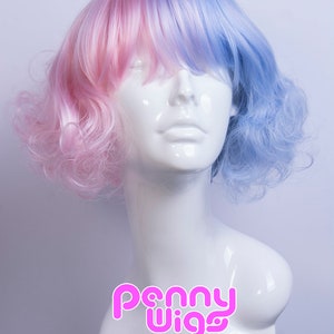 Miss Cotton Candy Pink/ Blue Split Color Full eat Resistant Pastel Fluffy Kawaii Fairy Kei Wig image 5