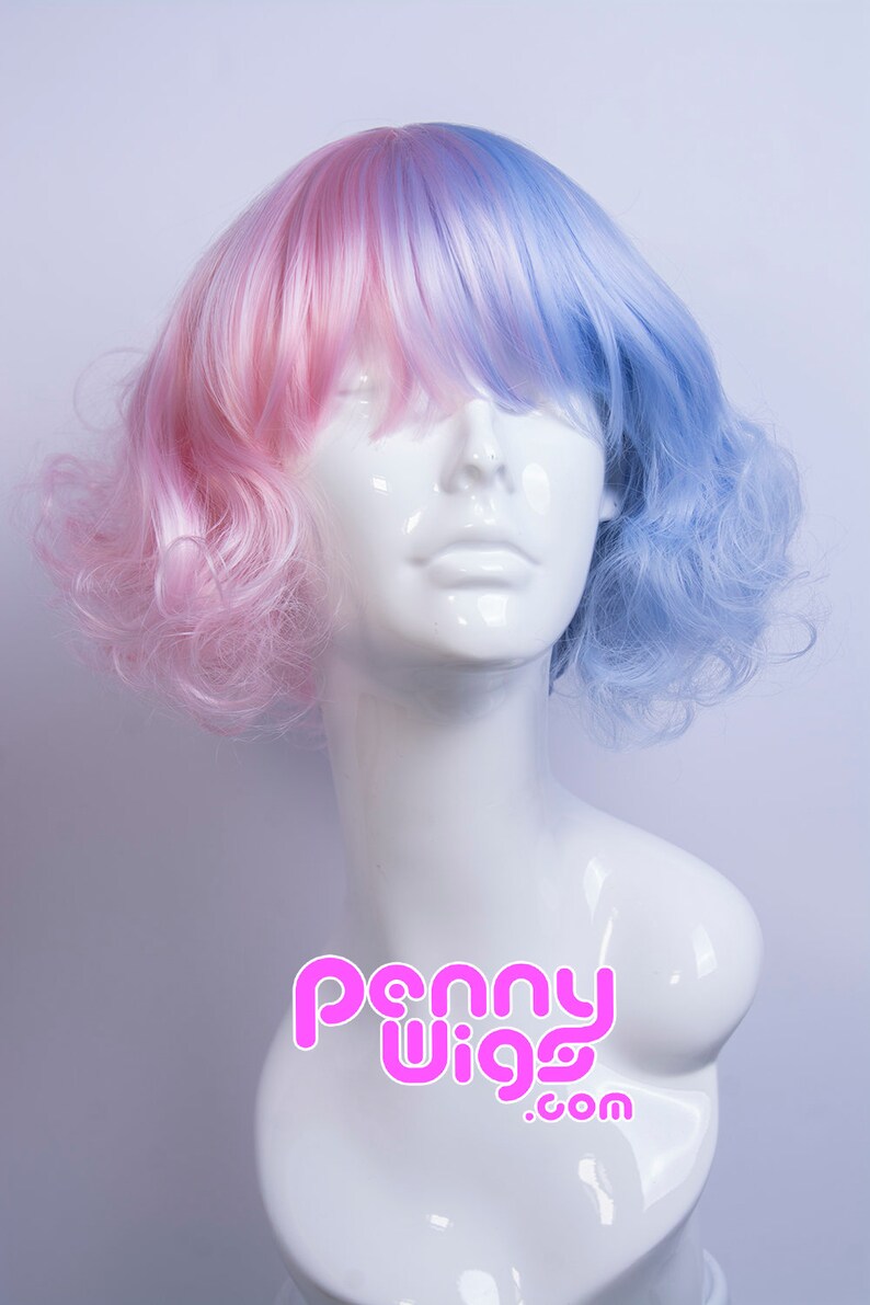 Miss Cotton Candy Pink/ Blue Split Color Full eat Resistant Pastel Fluffy Kawaii Fairy Kei Wig image 5