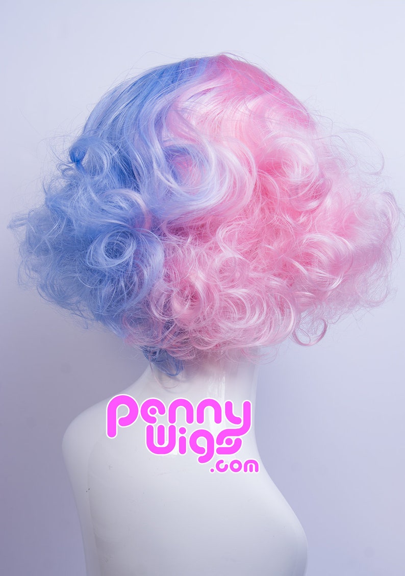 Miss Cotton Candy Pink/ Blue Split Color Full eat Resistant Pastel Fluffy Kawaii Fairy Kei Wig image 6