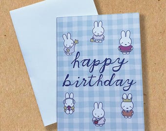 cute coquette cottage core minimalist happy birthday bunny rabbit greeting card gift