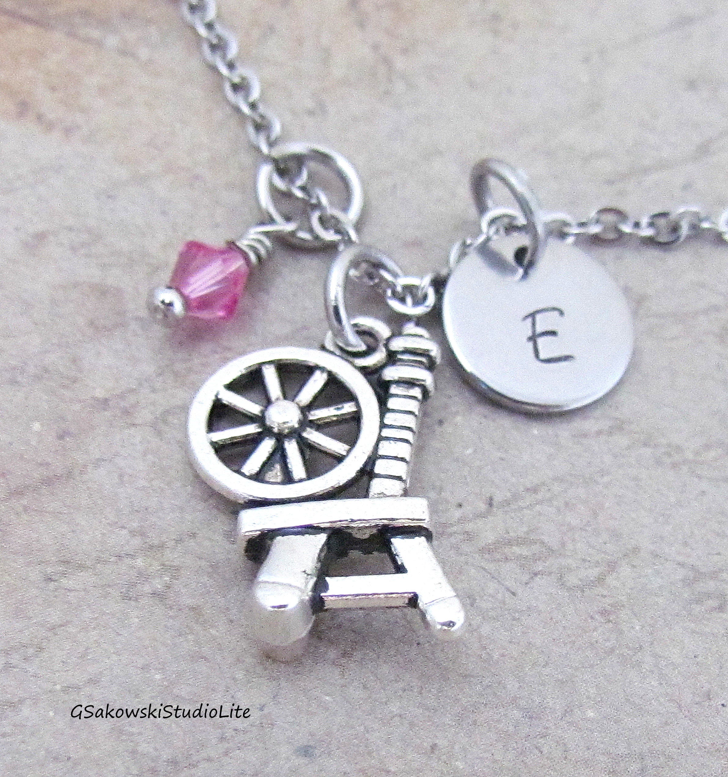 Spinning Wheel Charm Necklace Personalized Hand Stamped Etsy
