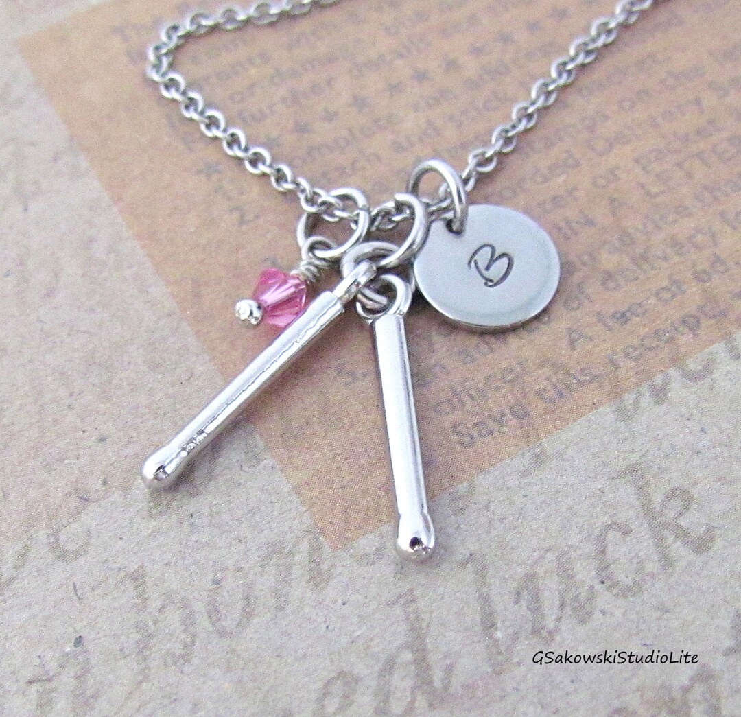 Drumsticks Charm Necklace Personalized Antique Silver Hand Etsy
