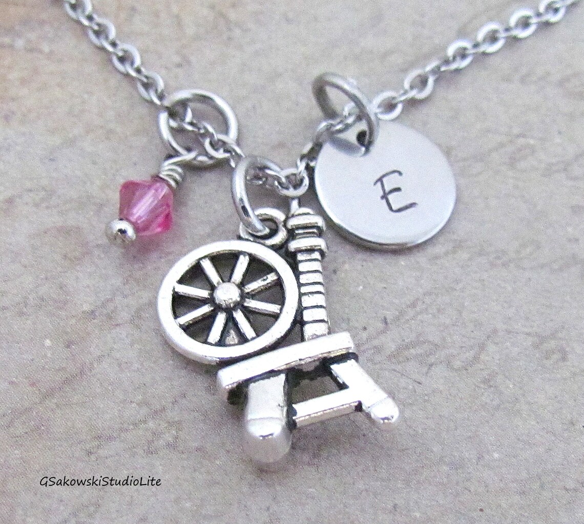 Spinning Wheel Charm Necklace Personalized Hand Stamped Etsy