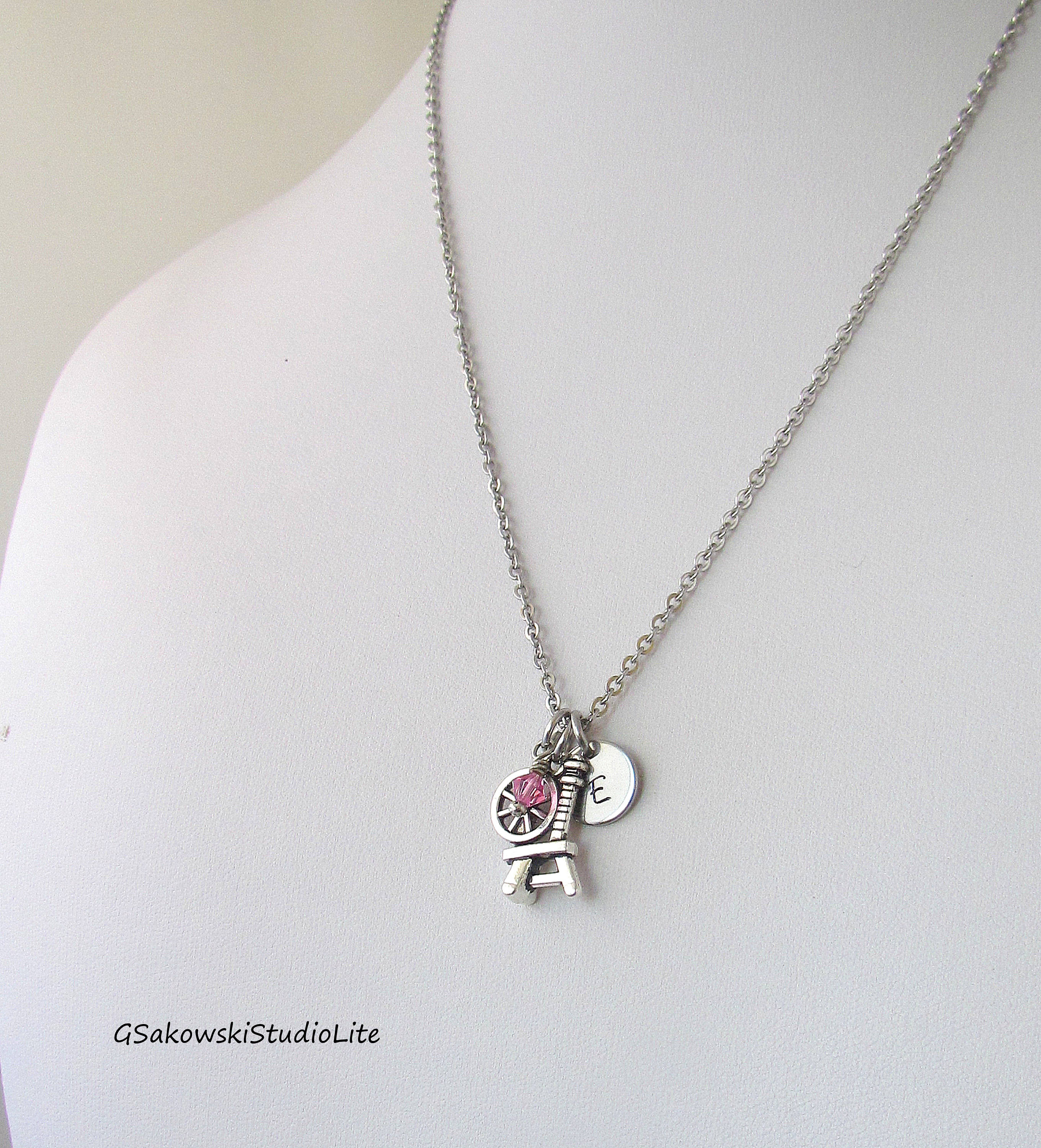 Spinning Wheel Charm Necklace Personalized Hand Stamped Etsy