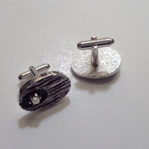Vintage Silver & Black Cuff Links: Retro Pearl Accent