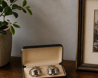 Men's Silver Cuff Links Vintage Groom Gift Menswear Wedding Fashion