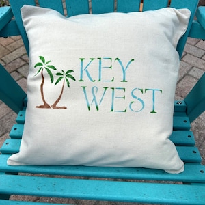Key West Pillow, Hand Painted Pillow, Coastal Pillow, Decorative Pillow, Palm Tree Pillow, Summer Decor, Interior Design, Home Decor
