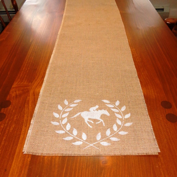 Equestrian Burlap Table Runner Hand Painted
