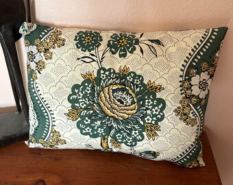 Vintage Fabric Lumbar Pillow Handmade French Country Decor 12" W x 9" H