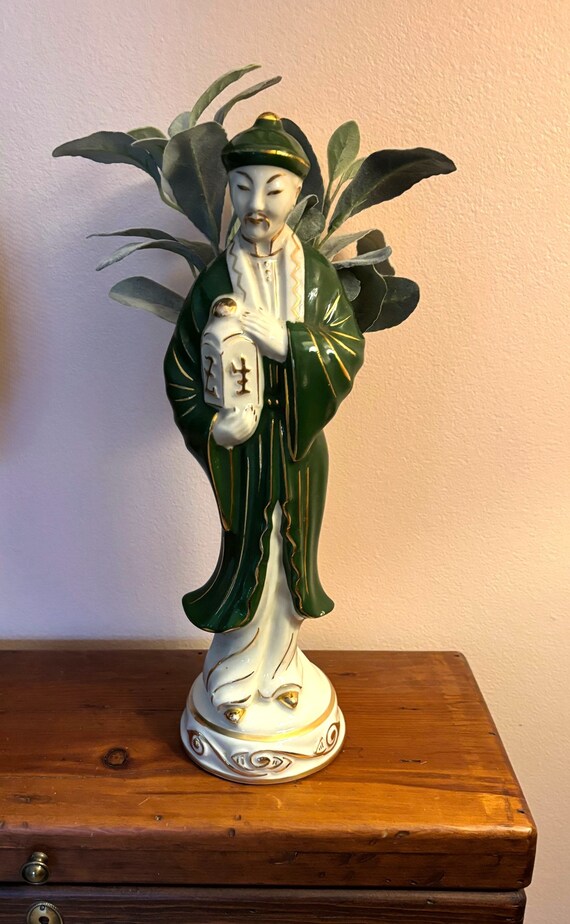 ヴィンテージ手描きのアジア人男性像：磁器のホームデコレーション