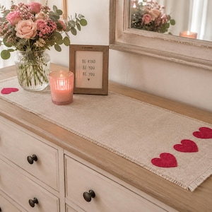 Jute tafelloper handgeschilderde harten rand decoratief Sweetheart Runner tiener decor dressoir
