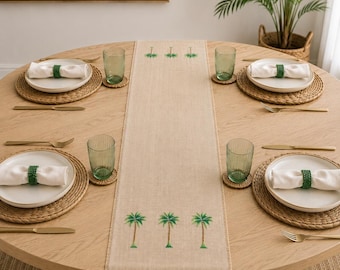 Hand Painted Palm Tree Burlap Table Runner Coastal Beach Decor