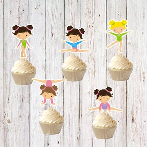 Gymnastics Cupcake Toppers - Gymnastics Girl - Gymnastics Birthday Party - Gym Girl Party .