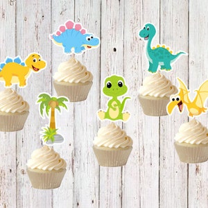 Dinosaur cupcake toppers Party - Birthday Party - 12 Dino cupcake toppers - Dino Shower.