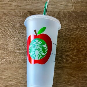 Apple Teacher Starbucks cold cup- Teacher Appreciation Day-Starbucks reusable Cup Teacher