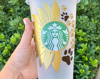 Sunflower Dog Paw Starbucks Cold Cup – Personalized Dog Mom Gift
