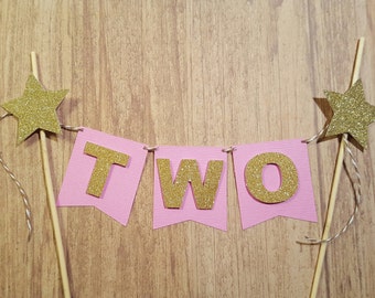 Pink and Gold First Birthday Cake Topper Printable Glitter - Etsy