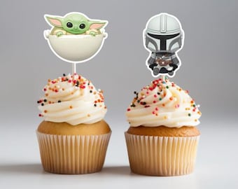 Mandalorian Cupcake Toppers- Star Wars Cupcake Toppers-Baby Joda and friends
