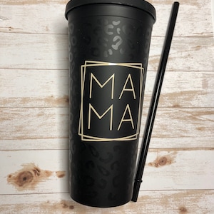 Mama Cheetah Print Matte Black Tumbler – Personalized 22oz Acrylic Cup