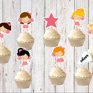 Set of 16 Cheerleader Cupcake toppers - Cheer Party - Pink Cheerleader - Go Team