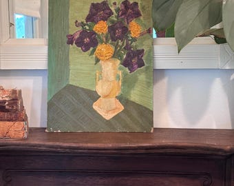 Mid century floral oil painting